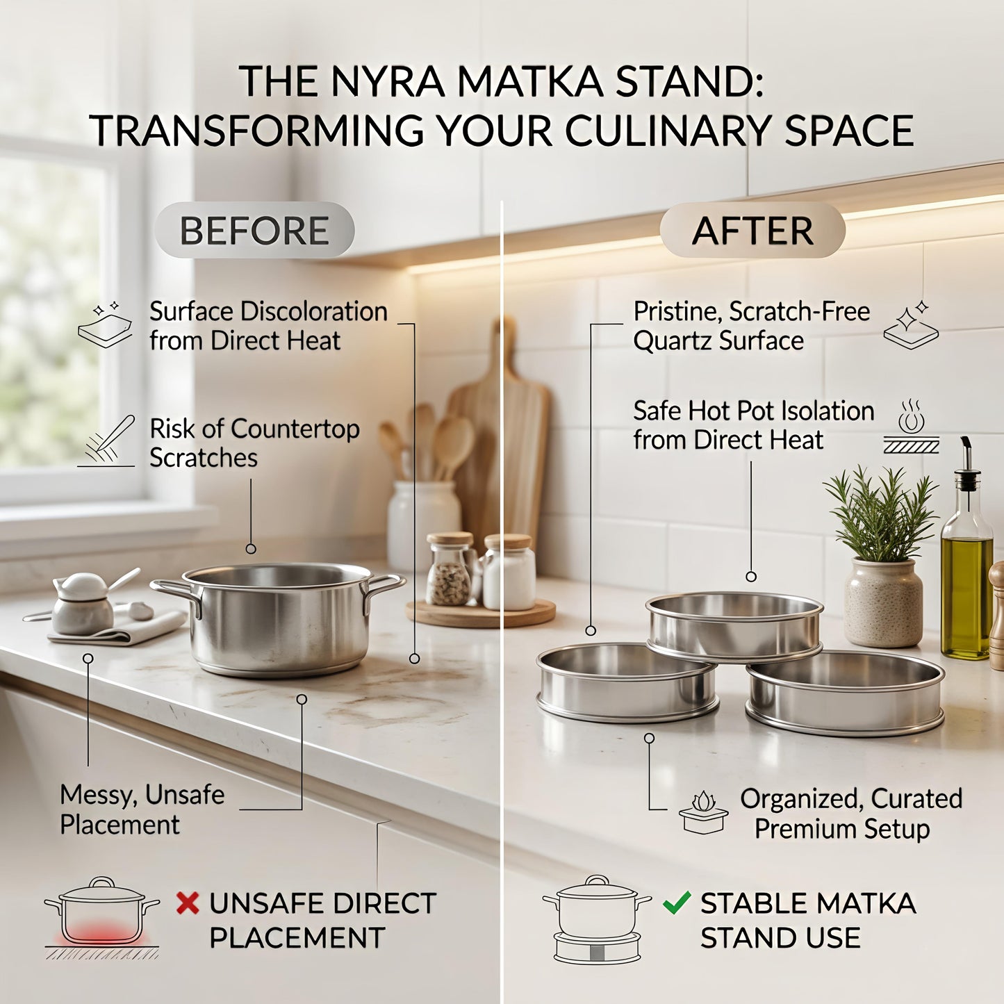 Stainless Steel Matka Ring/Pot stand/Multipurpose Pot Stand - Set of 4