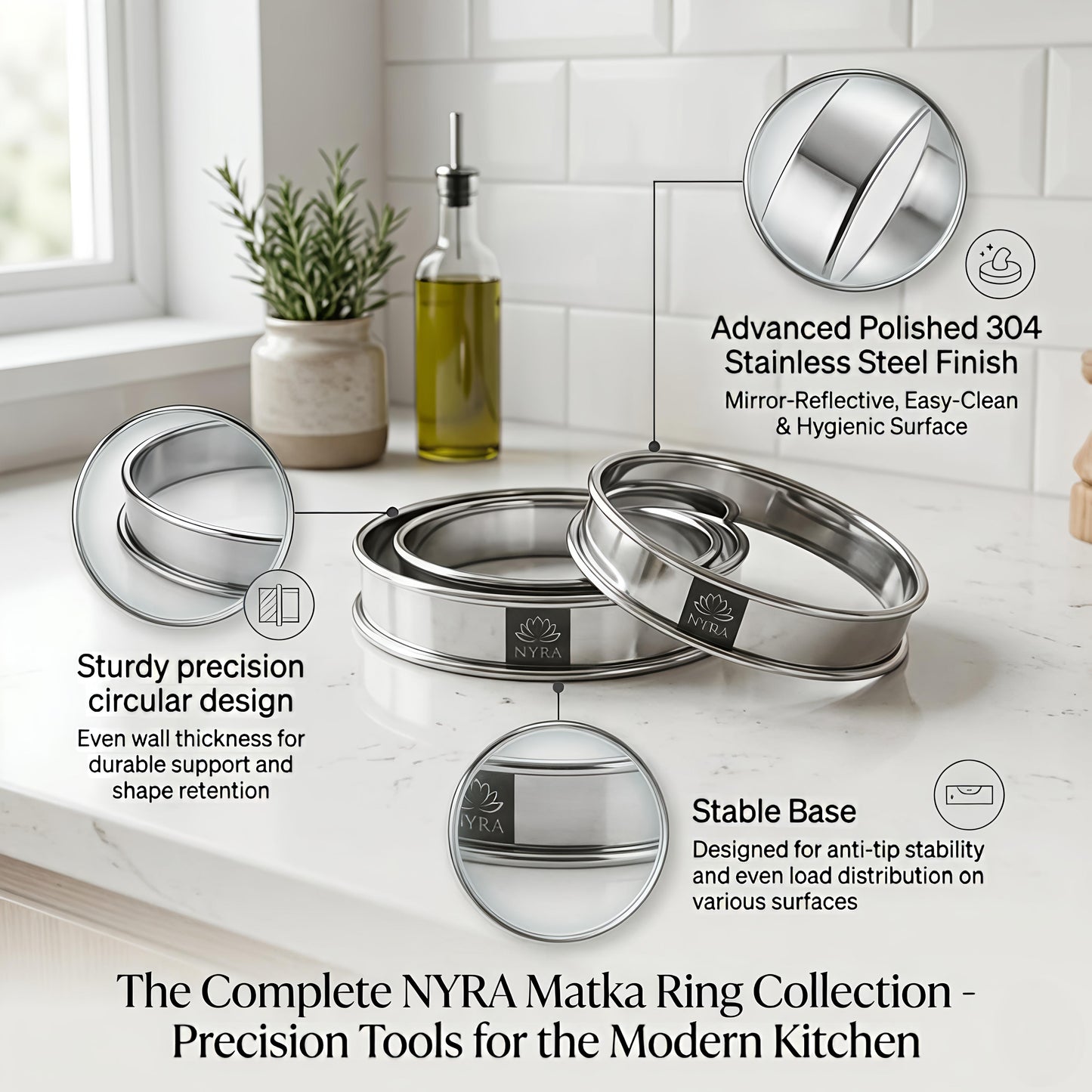 Stainless Steel Round Hot Pot Stand, Matka Ring for Kitchen – Set of 3