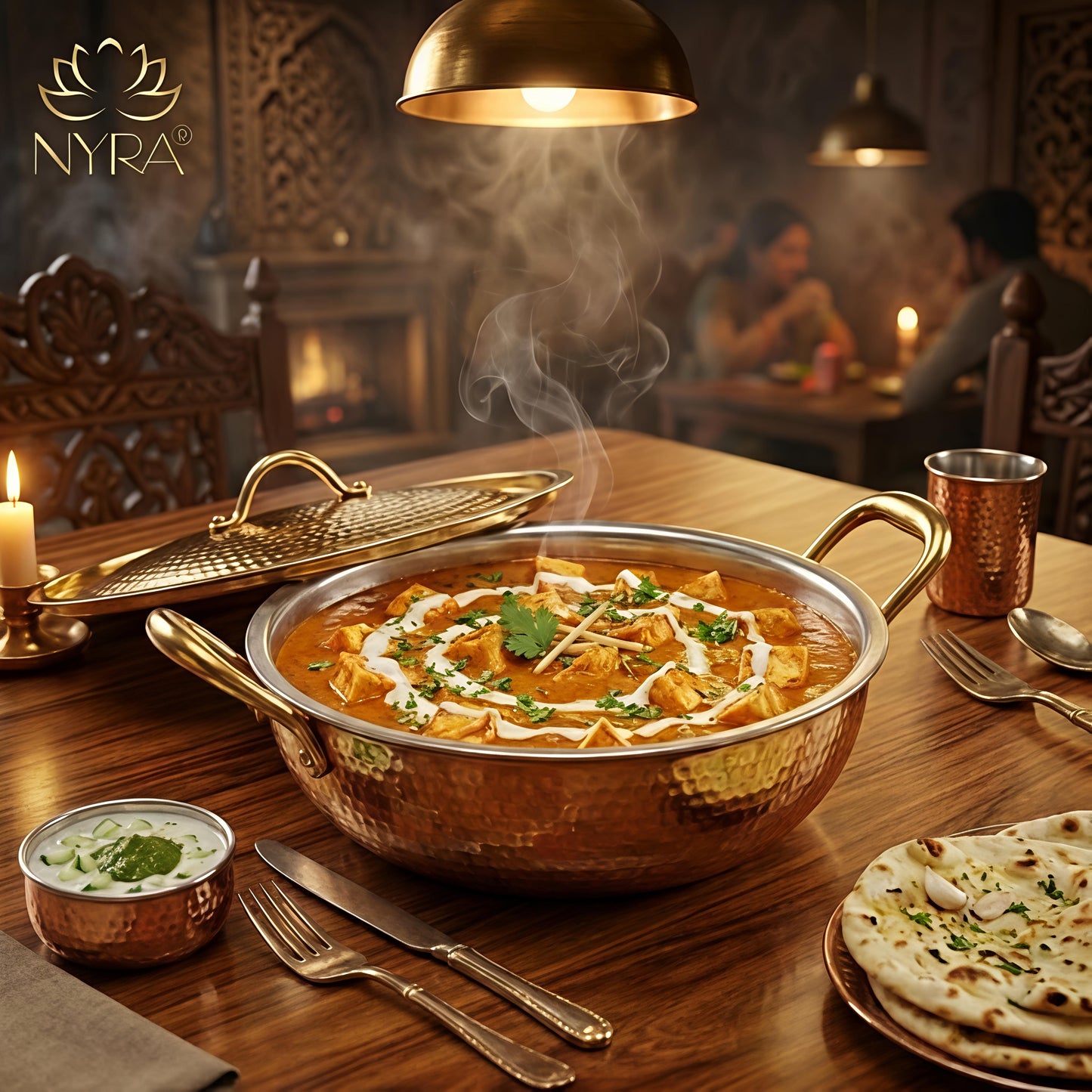 Premium Pure Brass Hammered Kadhai with Lid | Authentic Tin-Coated (Kalai) Cooking Wok - Traditional Mathar Finish Brass Cookware for Biryani & Curries