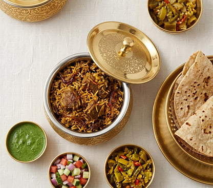Premium Pure Brass Handi with Lid | Hand-Etched Traditional Serveware with Kalai (Tin) Coating