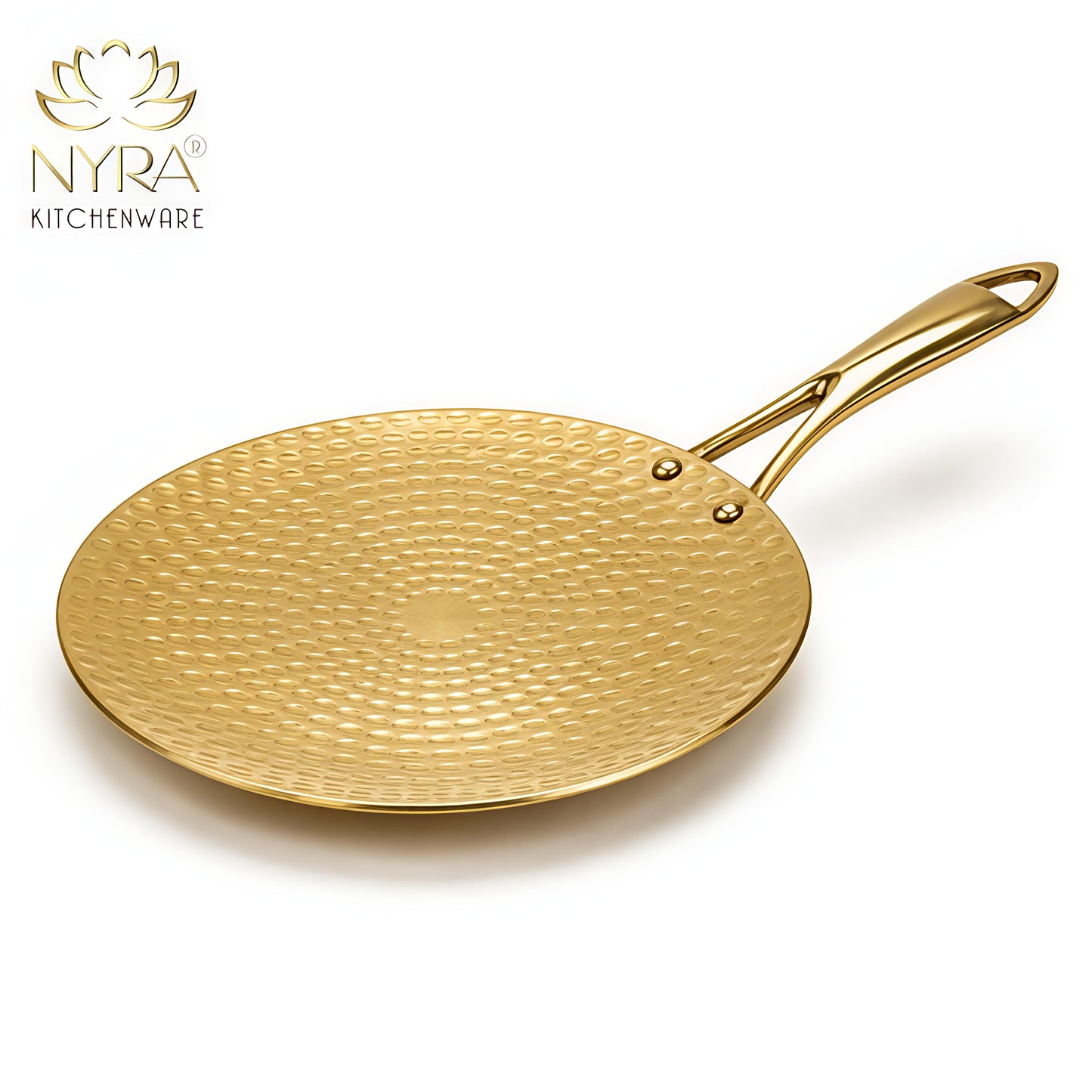 Premium Brass Hammered Tawa - 10-Inch Traditional Flat Griddle (Roti Pan) | Handcrafted High-Thermal Conductivity Crepe Pan with Ergonomic Handle