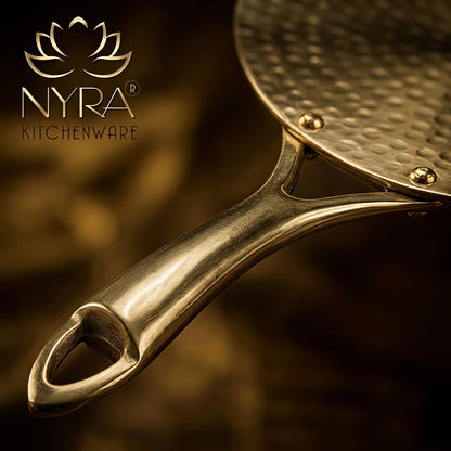 Premium Brass Hammered Tawa - 10-Inch Traditional Flat Griddle (Roti Pan) | Handcrafted High-Thermal Conductivity Crepe Pan with Ergonomic Handle