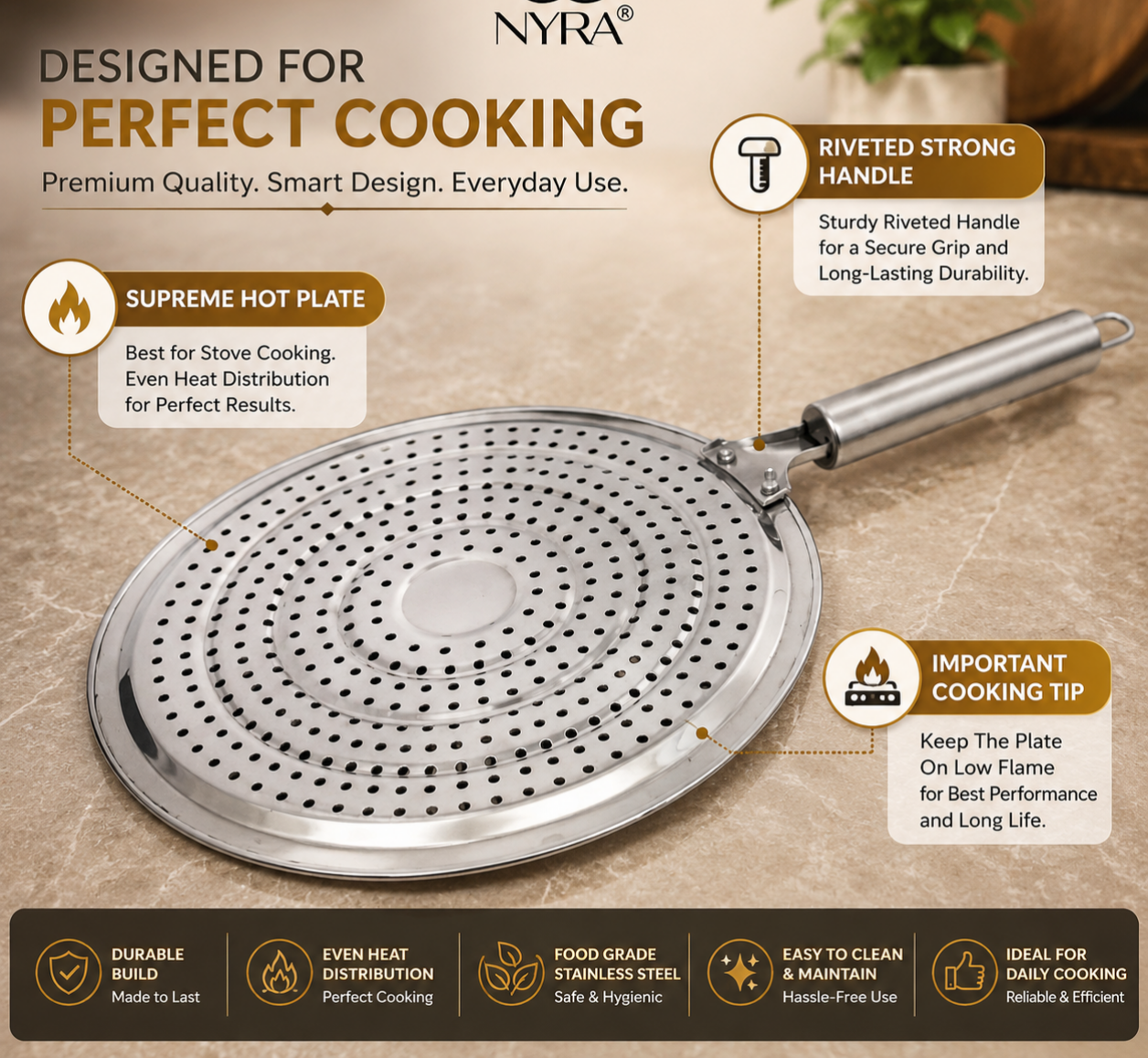 Stainless Steel Multi-Purpose Roaster Plate | Gas Stove Chapati & Toast Grill