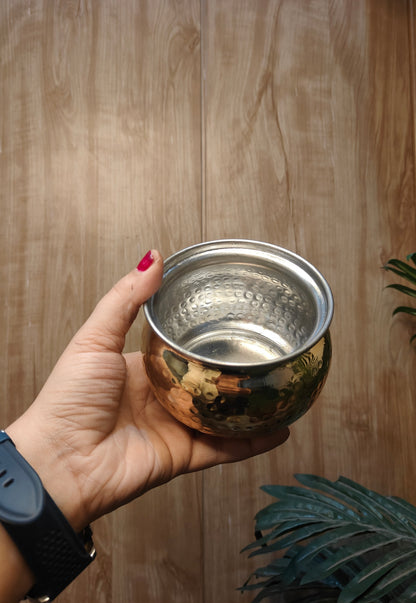 NYRA® Pure Brass Hammered Ghee Pot with Kalai Tin Coating, Lid & Spoon | Premium Ghee Storage Container