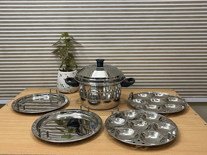Nyra® Premium Stainless Steel 14-Idli Cooker Pot | Stackable Idli Plates & Steamer/Dhokla Plates | Multi-Purpose Idli Maker
