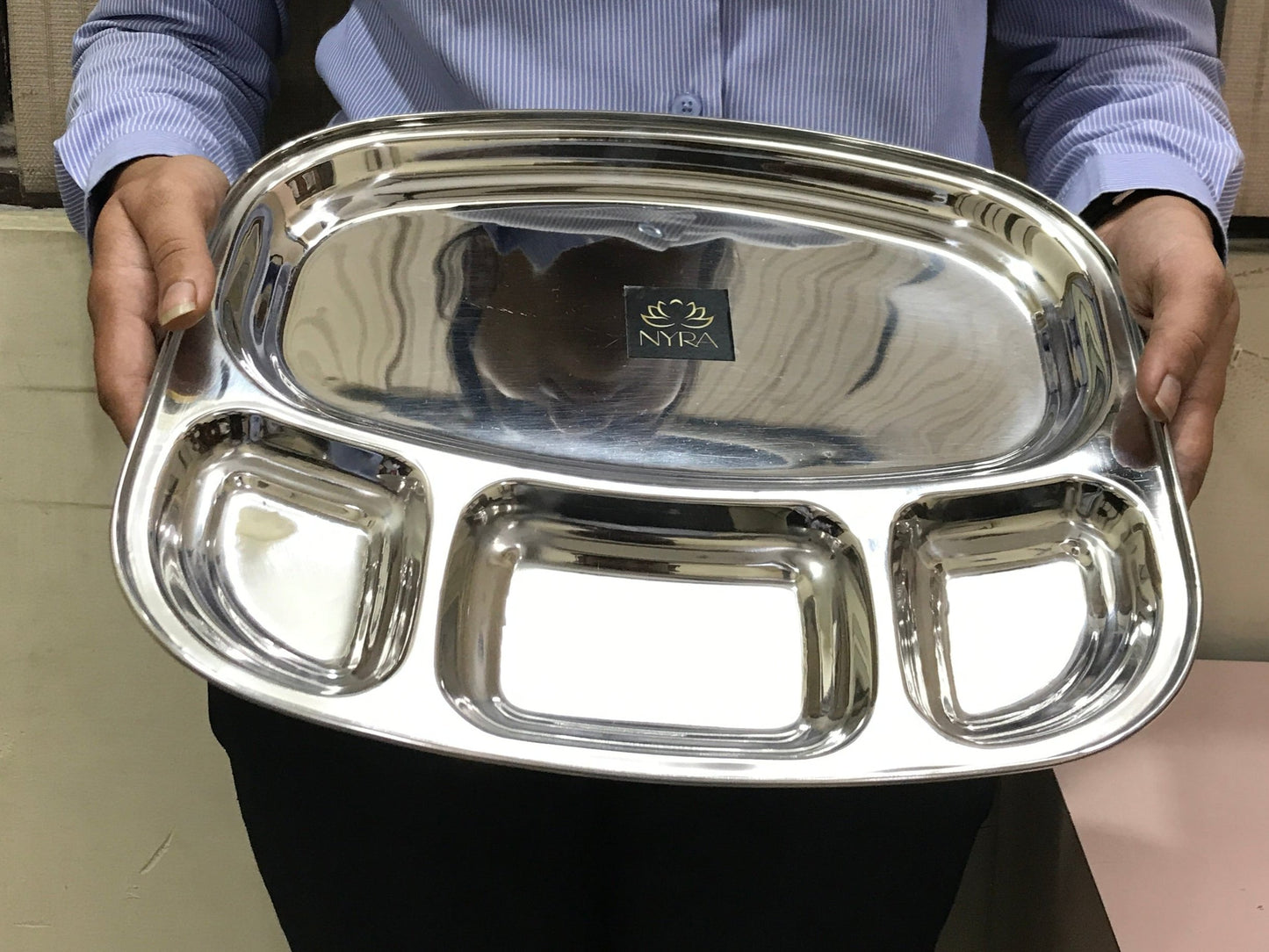 Stainless-Steel rectangle-shaped Bhojan Thali | Sturdy 4 in 1 compartments | Glossy finish Dosa Thali