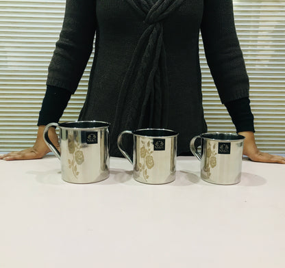 Stainless Steel Laser Printed Mug with Glossy Finish – Set of 3 Pcs