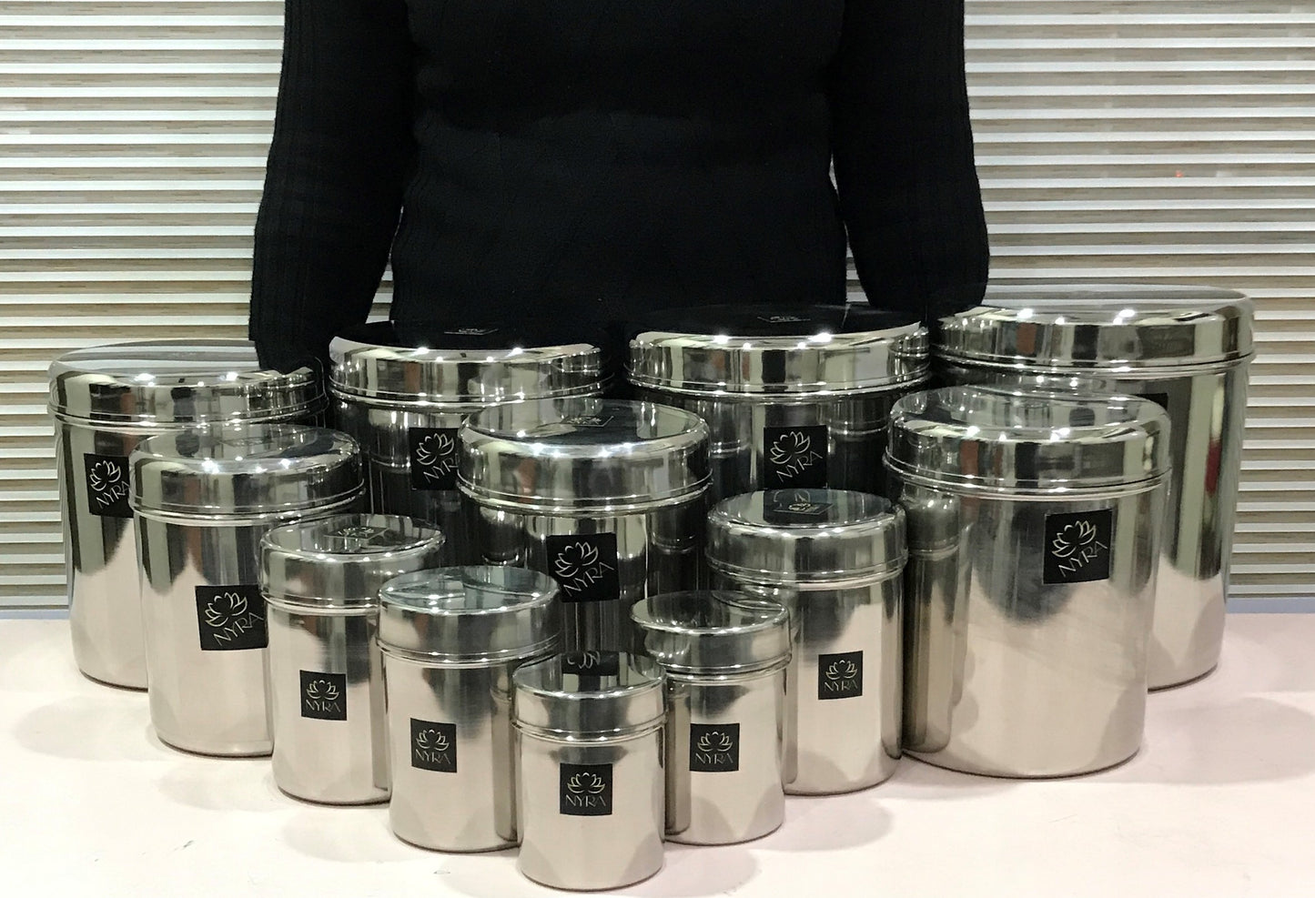 all sizes of Stainless-Steel Cylindrical Shaped Deep Storage Box Containers