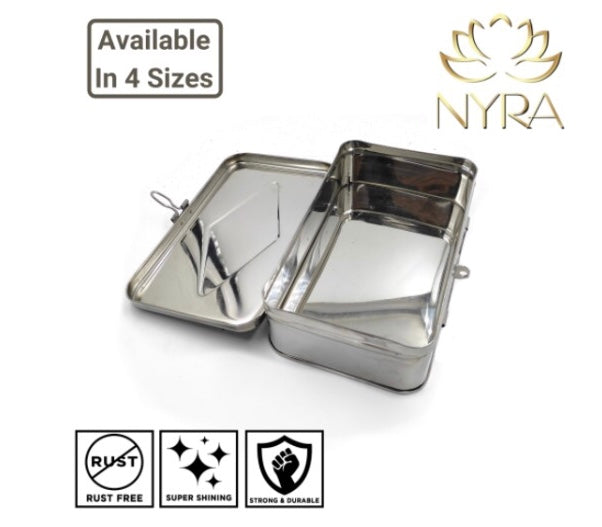 Nyra Stainless Steel Rectangular Cash Box - Manual Locker - Jewelry Box - Secure Storage for Home, Office, Retail Shop, and More - Available in 5 Sizes