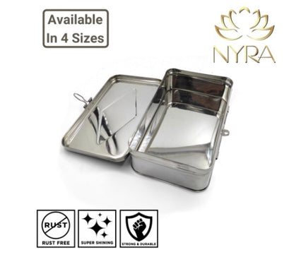 Nyra Stainless Steel Rectangular Cash Box - Manual Locker - Jewelry Box - Secure Storage for Home, Office, Retail Shop, and More - Available in 5 Sizes