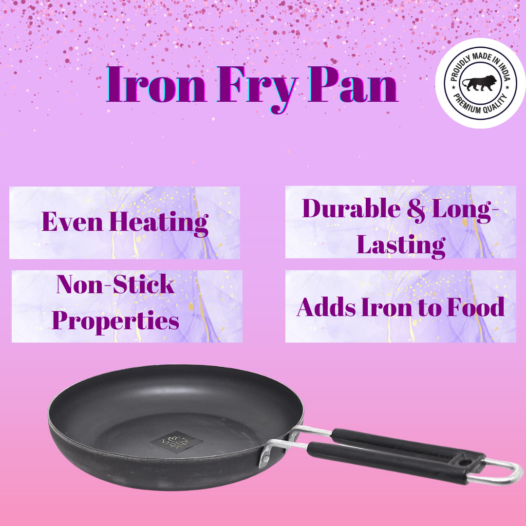 Iron Fry Pan with Handle | Induction Base Cookware | Iron Cooking Vessel and Frying Tadka Pan