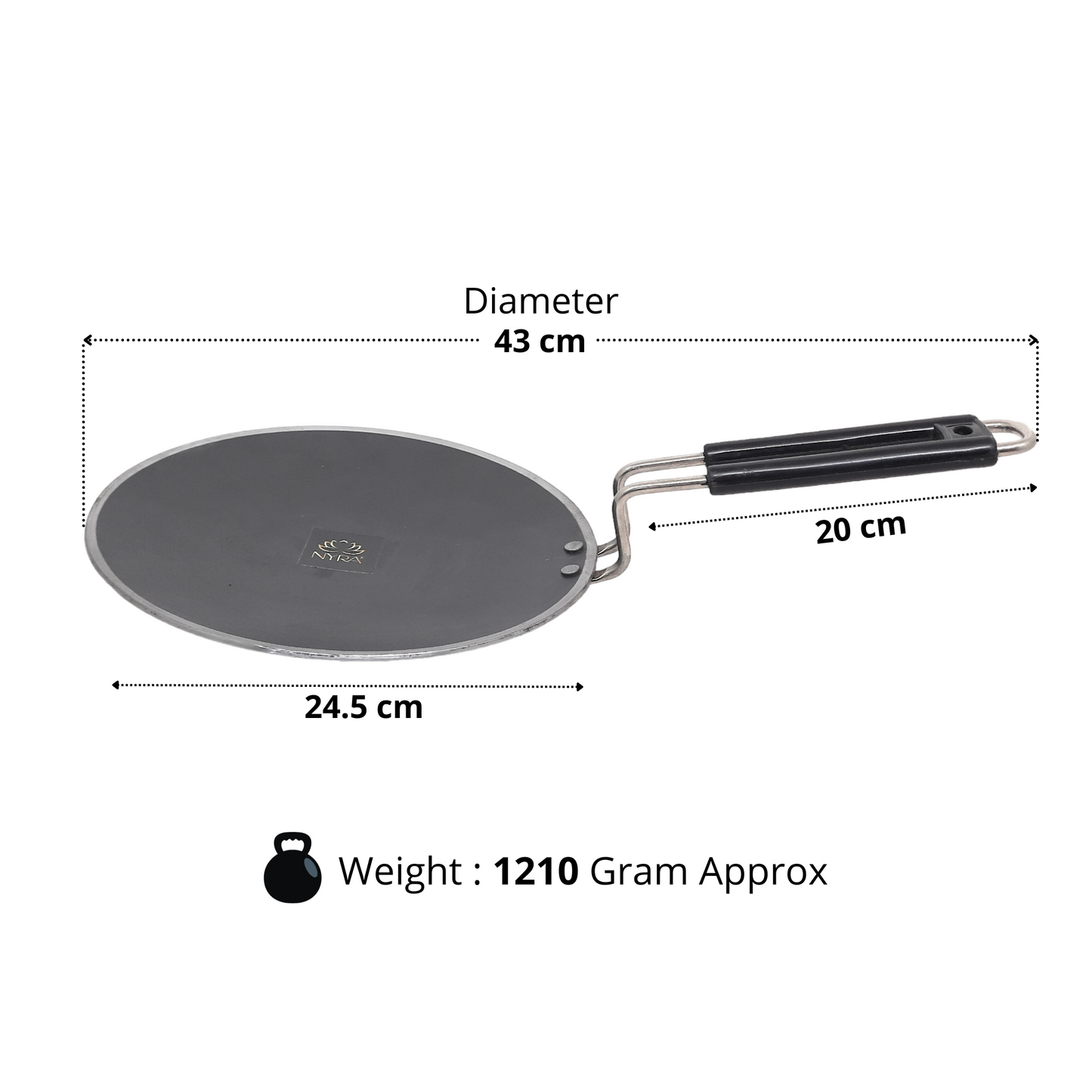 Dimensions of Iron Concave Tawa