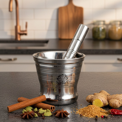Premium Stainless Steel Mortar & Pestle Set/Khalbatta/Imam Dasta - 3 sizes