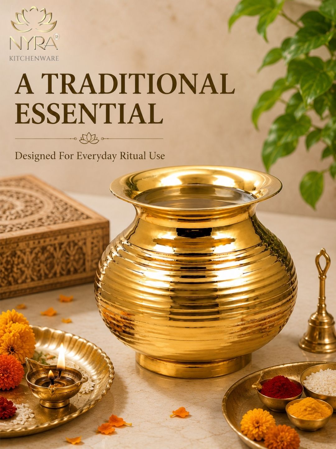 Pure Brass Kalash | Peetal Lota - Avaiable in 3 sizes