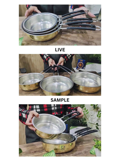 Brass Kalai Frypan with Sturdy double-handle Design | Peetal Cookware with Tin Coating Inside |