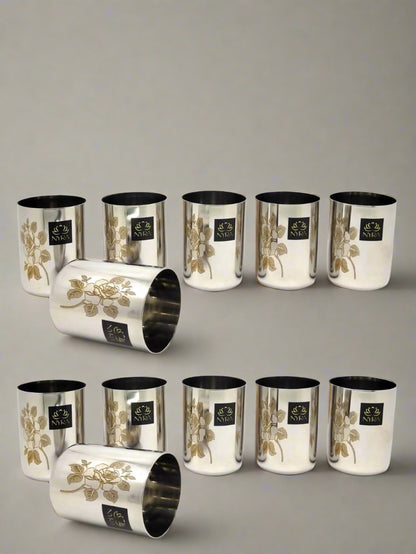 Stainless Steel Tumbler/Glass Set – with Floral Laser Design - 400ML