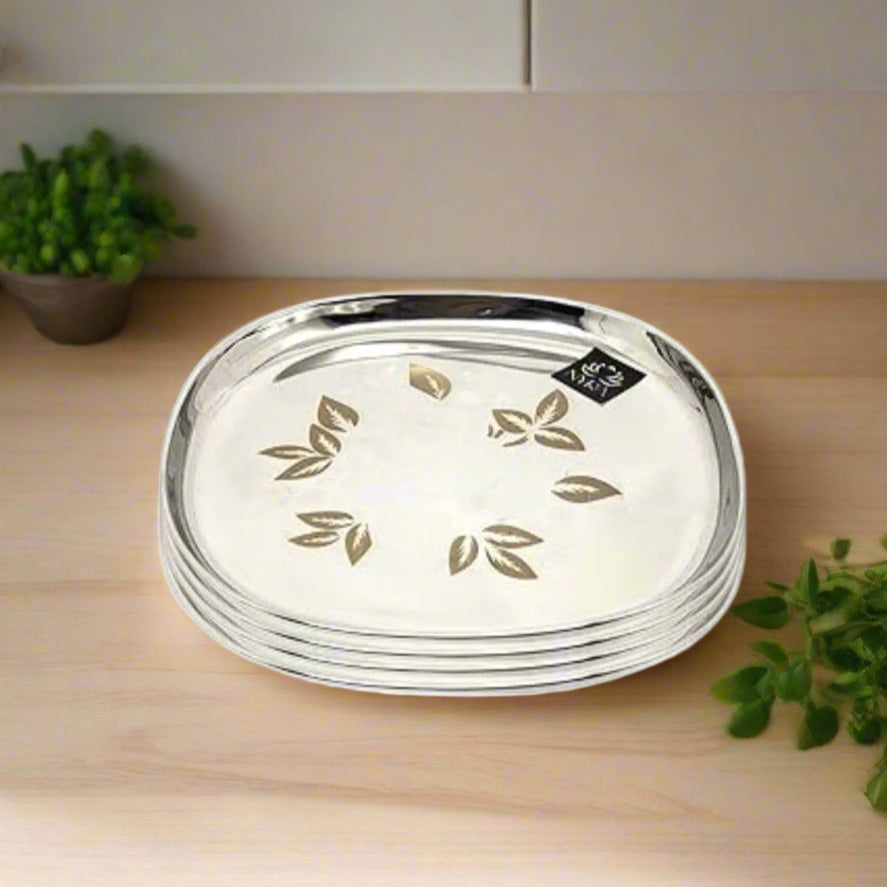 Elegant Stainless Steel Quarter Plates Set - Glossy Finish & Laser Design