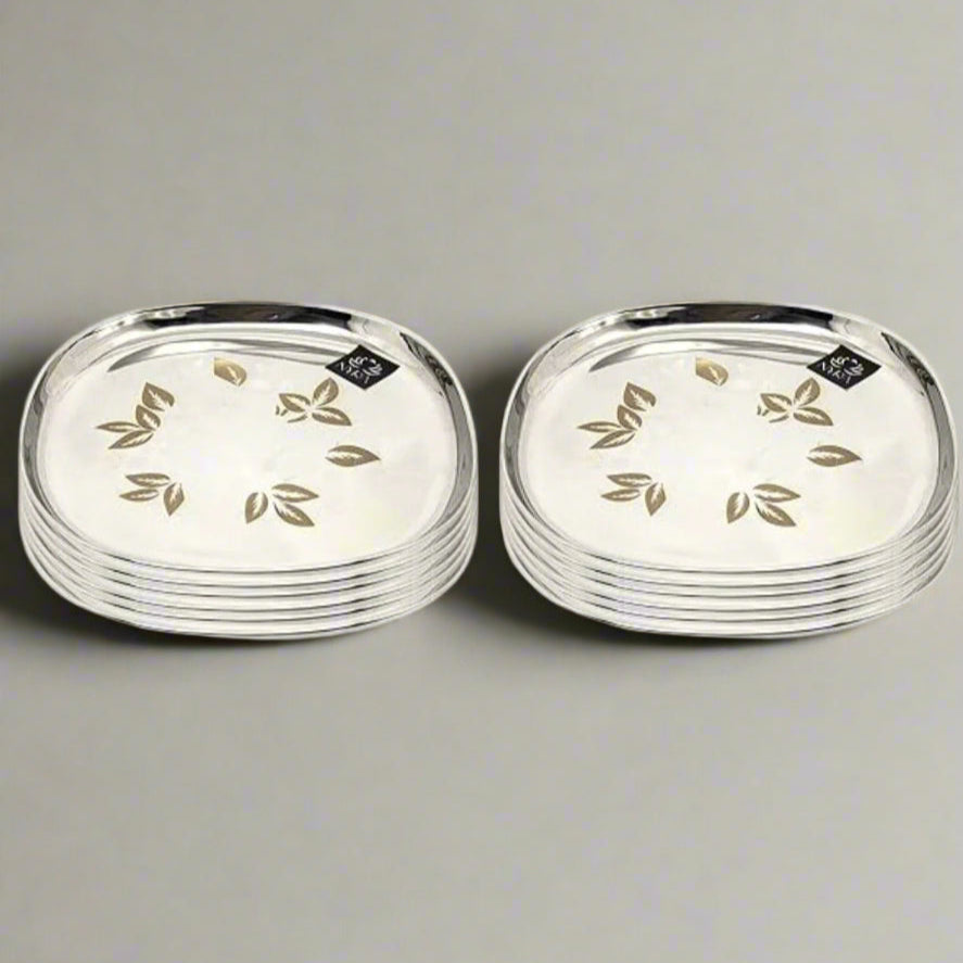 Elegant Stainless Steel Quarter Plates Set - Glossy Finish & Laser Design