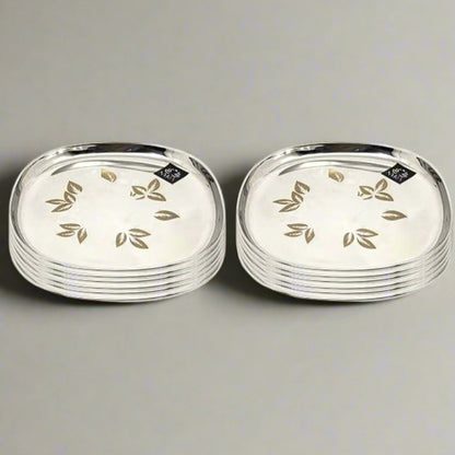Elegant Stainless Steel Quarter Plates Set - Glossy Finish & Laser Design