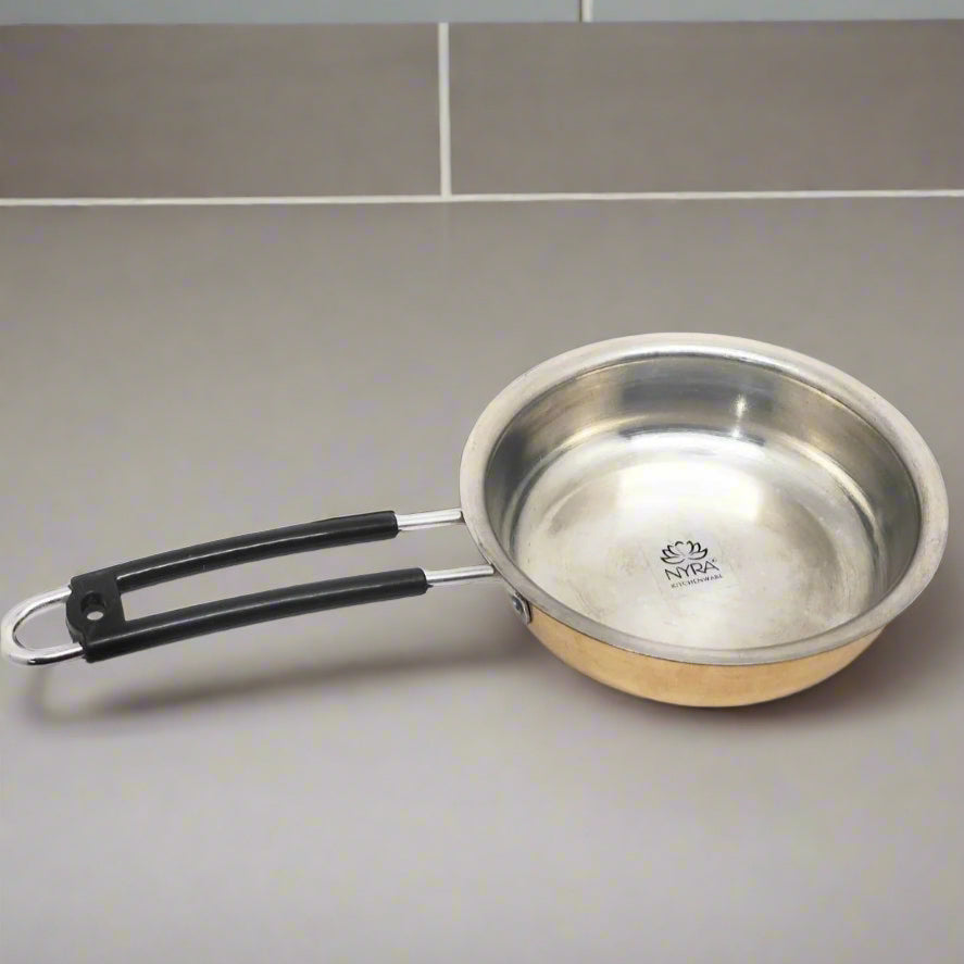 Brass Kalai Frypan with Sturdy double-handle Design | Peetal Cookware with Tin Coating Inside |