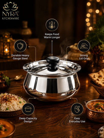 Stainless Steel Pulao Handi with Lid and PVC Knob – Set of 3