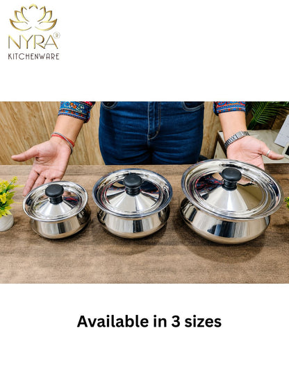 Stainless Steel Pulao Handi with Lid and PVC Knob - Available in 3 sizes