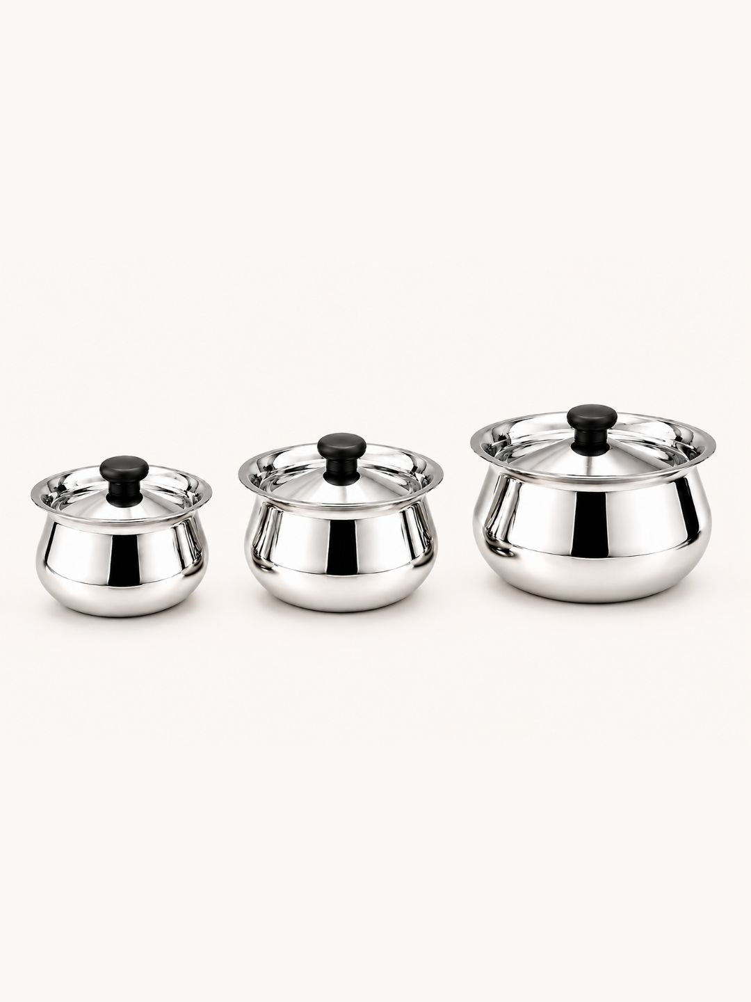 Stainless Steel Pulao Handi with Lid and PVC Knob – Set of 3