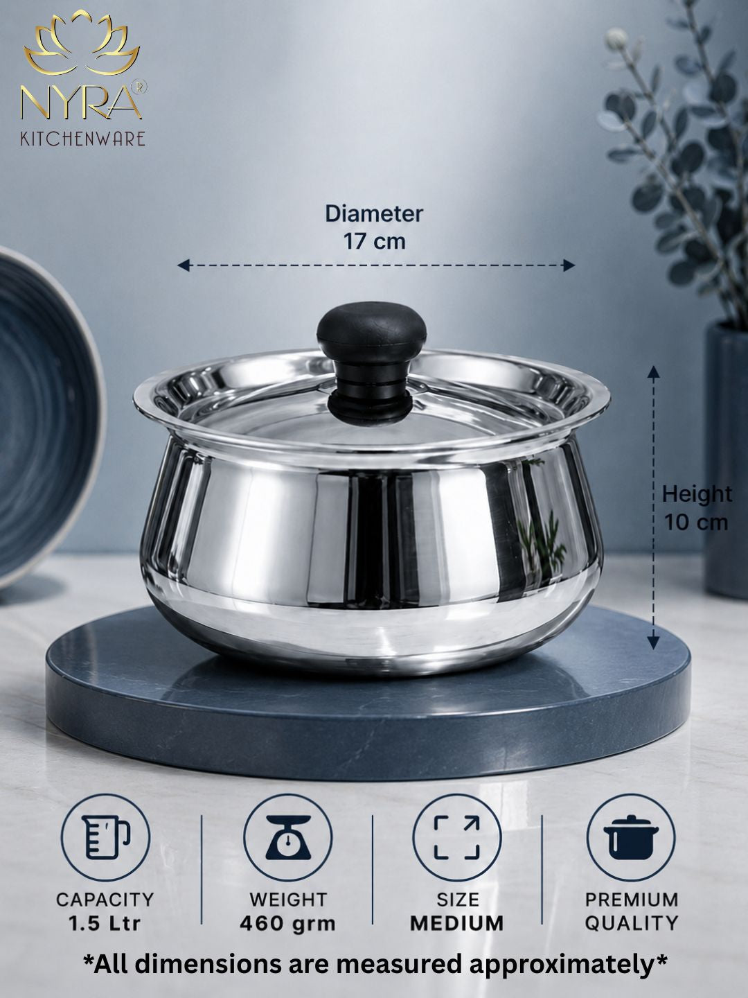 Stainless Steel Pulao Handi with Lid and PVC Knob – Set of 3