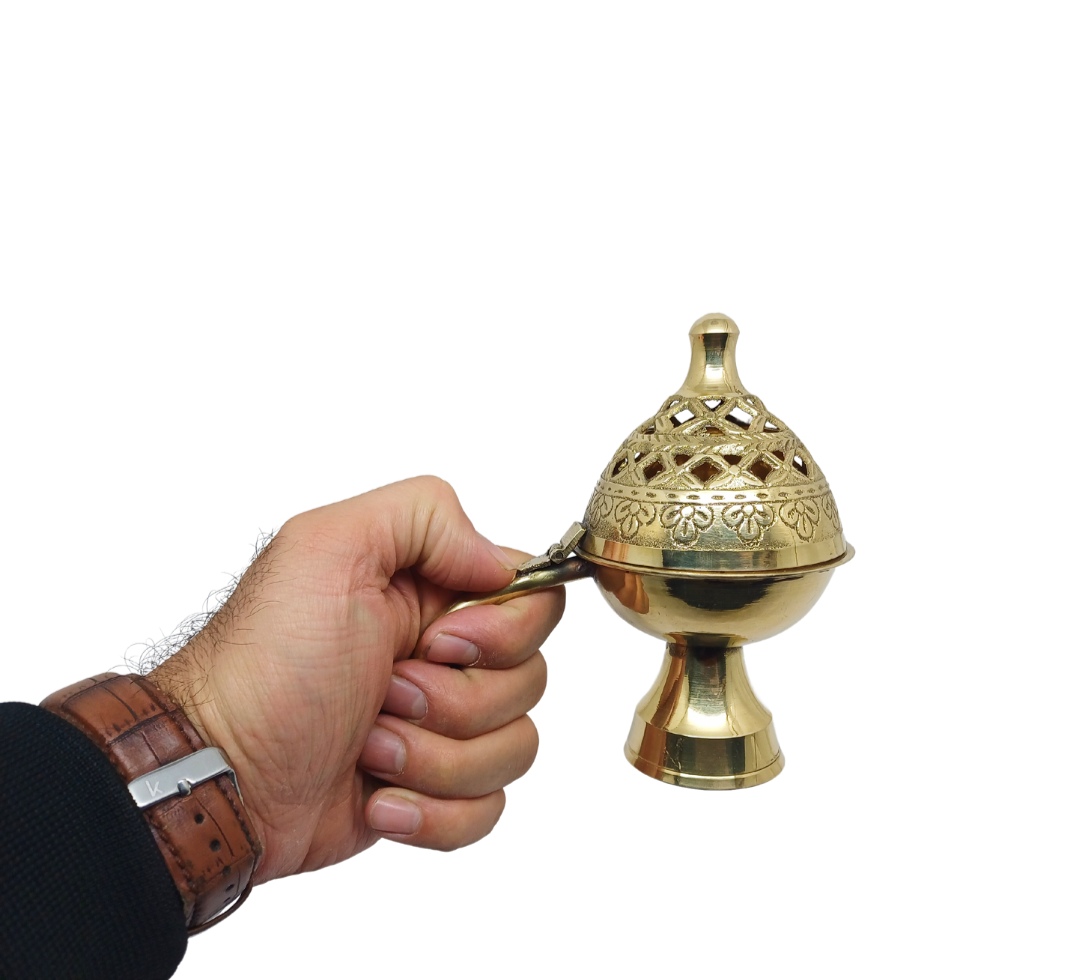 Pure Brass Loban Diya with Handle | Traditional Incense Burner for Home Puja & Aromatic Rituals