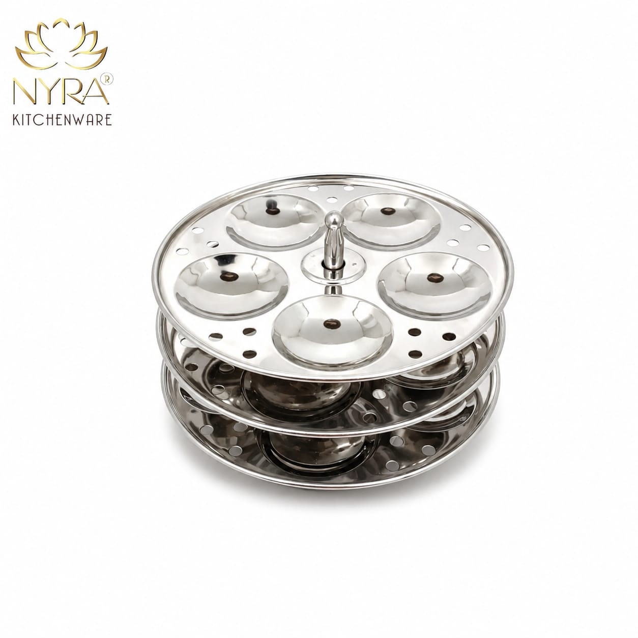 Stainless Steel Idli Stand 3 Plate/4 Plate Idli Maker - Round Cavities Steamer Rack for 5L Outer Lid Pressure Cooker Idli Pot Top Bhagona Large Cookware