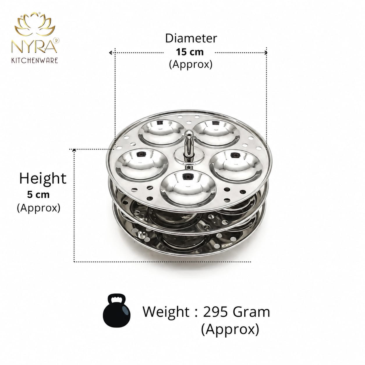 Stainless Steel Idli Stand 3 Plate/4 Plate Idli Maker - Round Cavities Steamer Rack for 5L Outer Lid Pressure Cooker Idli Pot Top Bhagona Large Cookware