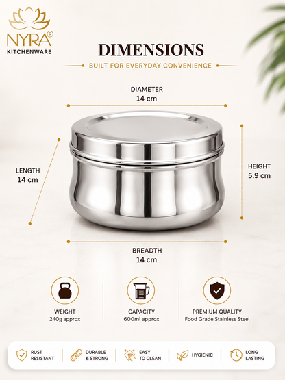 Stainless Steel Belly-shaped Dibbi/Container Set | Mirror Finish & Heavy Duty – Ideal Kitchen Storage Solution