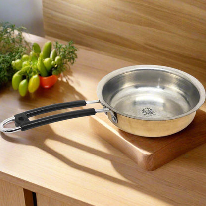 Brass Kalai Frypan with Sturdy double-handle Design | Peetal Cookware with Tin Coating Inside |