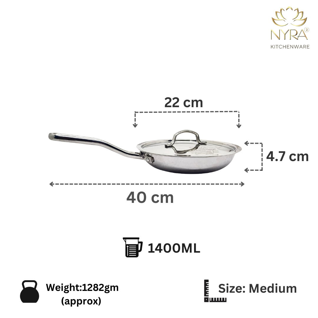 Triply Stainless Steel Frypan | Scratch-Resistant & Induction-Friendly Cookware/Pan- 2 Sizes