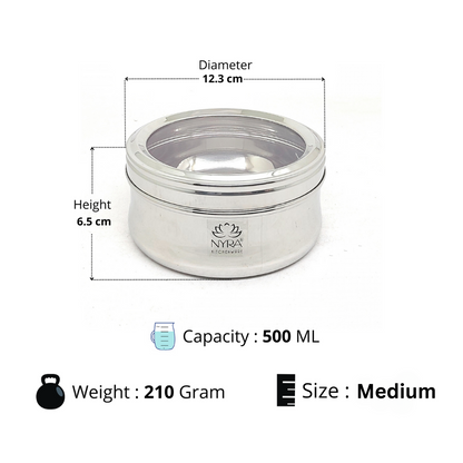 Stainless Steel Belly-shaped Box/Container with See-through Lid | Multipurpose Food Storage Container