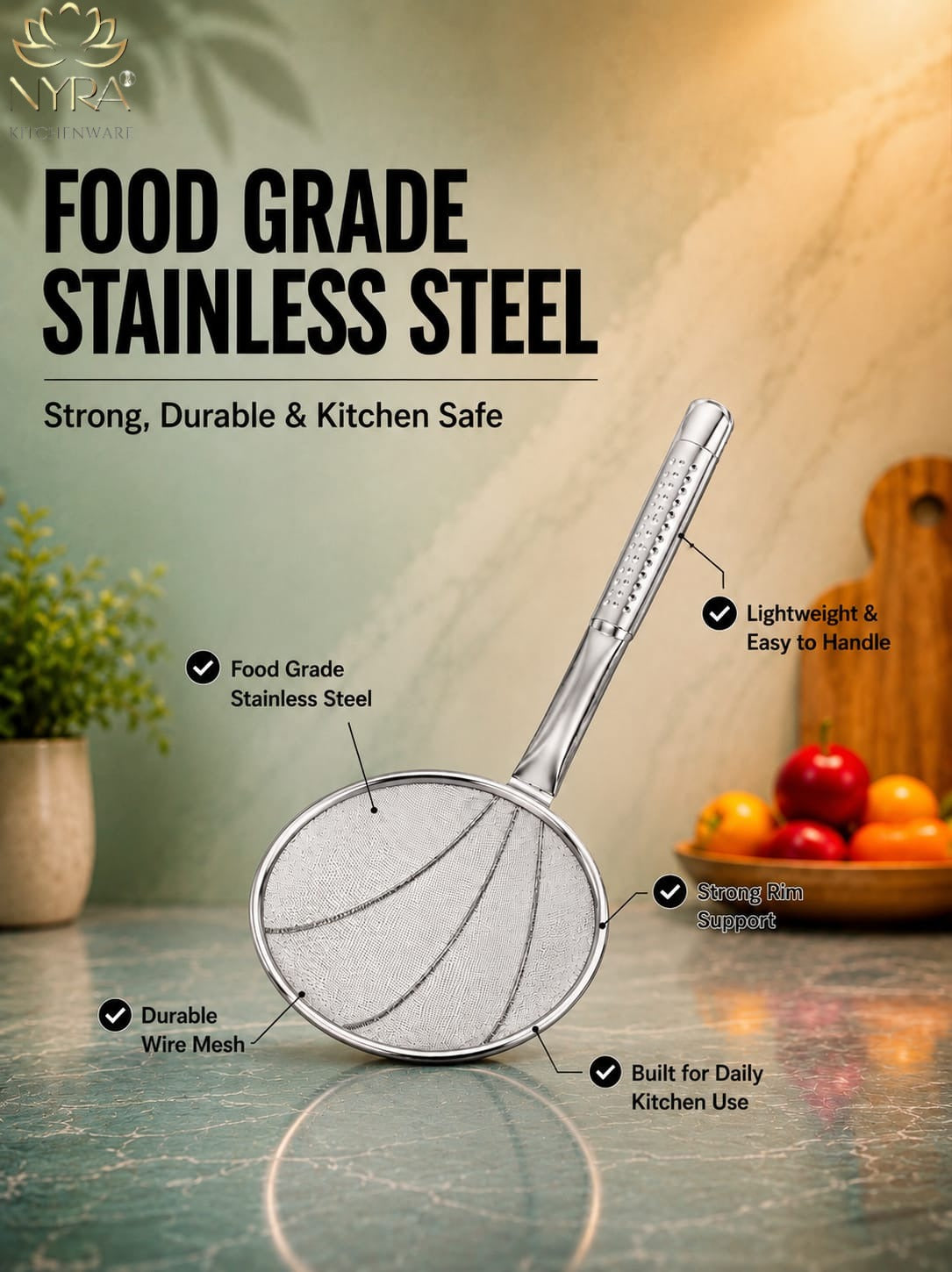Stainless Steel Wire Strainer: Ideal for Deep Frying Snacks | Heat-Resistant Hand