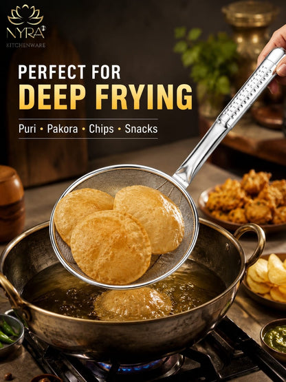 Stainless Steel Wire Strainer: Ideal for Deep Frying Snacks | Heat-Resistant Hand