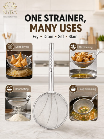 Stainless Steel Wire Strainer: Ideal for Deep Frying Snacks | Heat-Resistant Hand