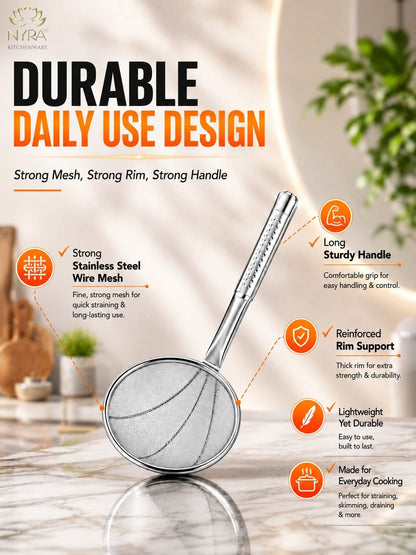Stainless Steel Wire Strainer: Ideal for Deep Frying Snacks | Heat-Resistant Hand