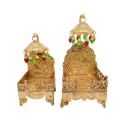 Pure Brass Singhasan with Decorative Chhatri & Beads