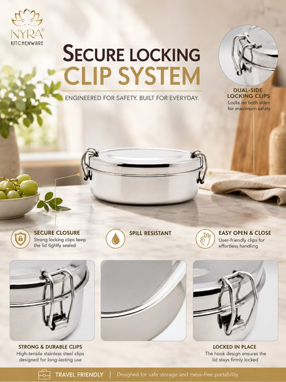 Stainless Steel Food Pack Lunch Box | Oval Tiffin with Locking Clip