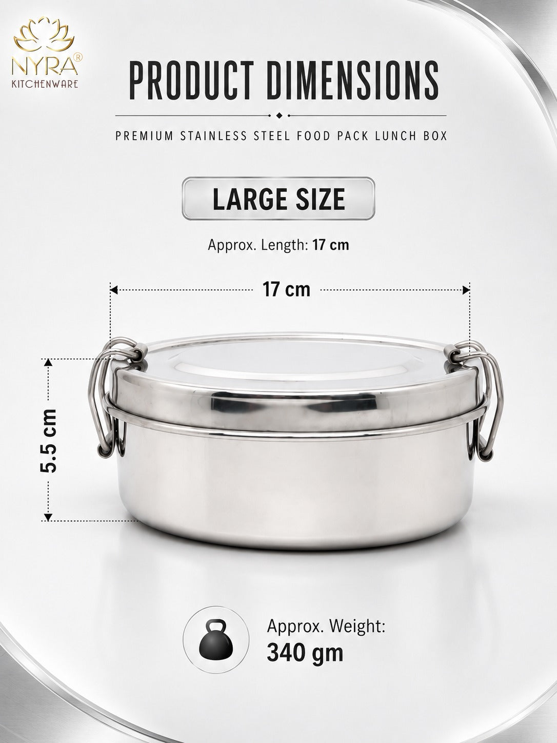 Stainless Steel Food Pack Lunch Box | Oval Tiffin with Locking Clip