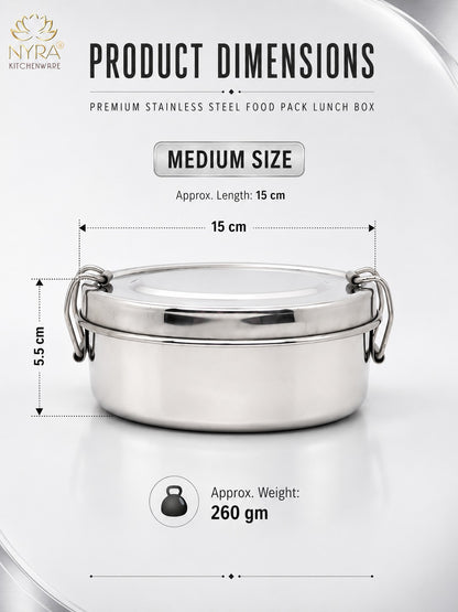 Stainless Steel Food Pack Lunch Box | Oval Tiffin with Locking Clip