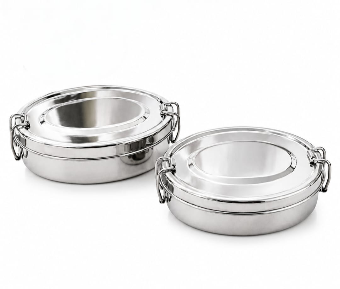 Stainless Steel Food Pack Lunch Box | Oval Tiffin with Locking Clip