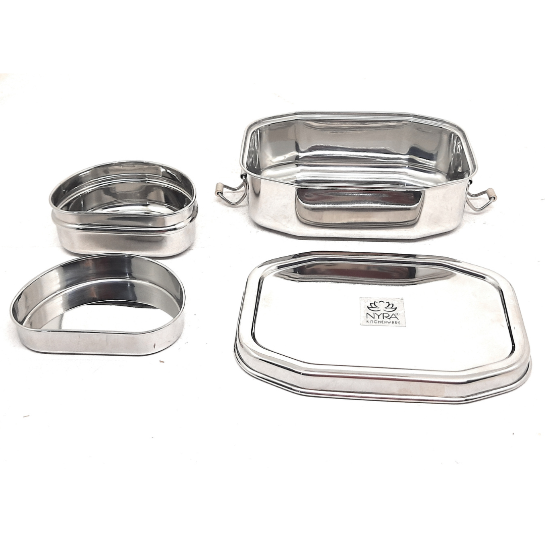 Stainless Steel Tiffin Box Set for School/Office | Traditional Octa Design with Inner Dibbi