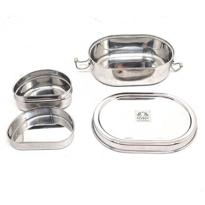 Stainless Steel Oval-shaped Lunch Box with Leakproof Dibbi – Durable, Compact & Ideal for Office, School & Travel