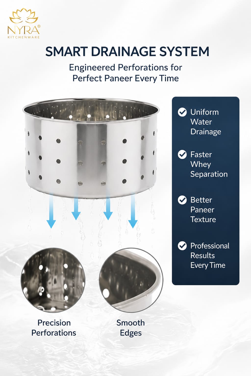 Stainless Steel Glossy-Finish Round Cheese/Paneer Maker - Quick Press Mould - 3 Sizes