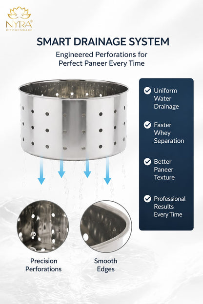 Stainless Steel Glossy-Finish Round Cheese/Paneer Maker - Quick Press Mould - 3 Sizes