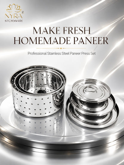Stainless Steel Glossy-Finish Round Cheese/Paneer Maker - Quick Press Mould - 3 Sizes