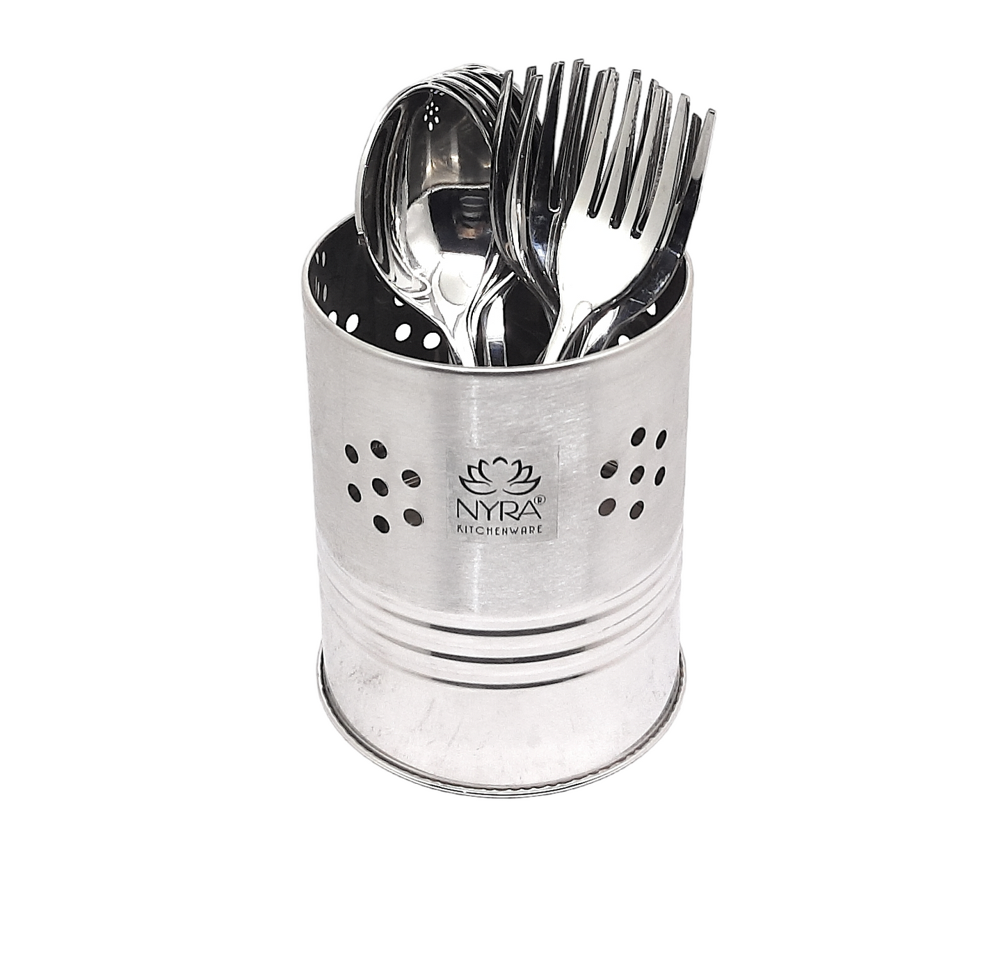 Stainless Steel Round Hole Cutlery Holder/Spoon Holder, Pen Holder, Brush Stand (Round) | Glossy Finish